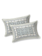 BELLA CASA Ethnic Grey & White Ethnic Pure Cotton 180 TC King Bedsheet & 2 Pillow Covers
