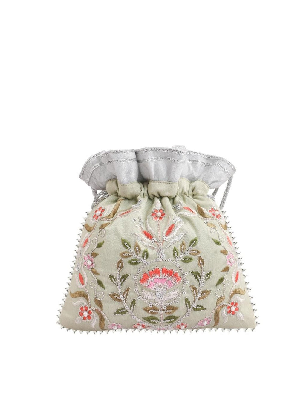 Masq Green & Pink Embellished Embroidered Potli Clutch - Distacart