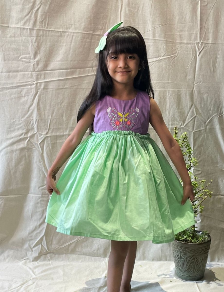 ArthLife Purple And Green Butterfly Partywear Dress
