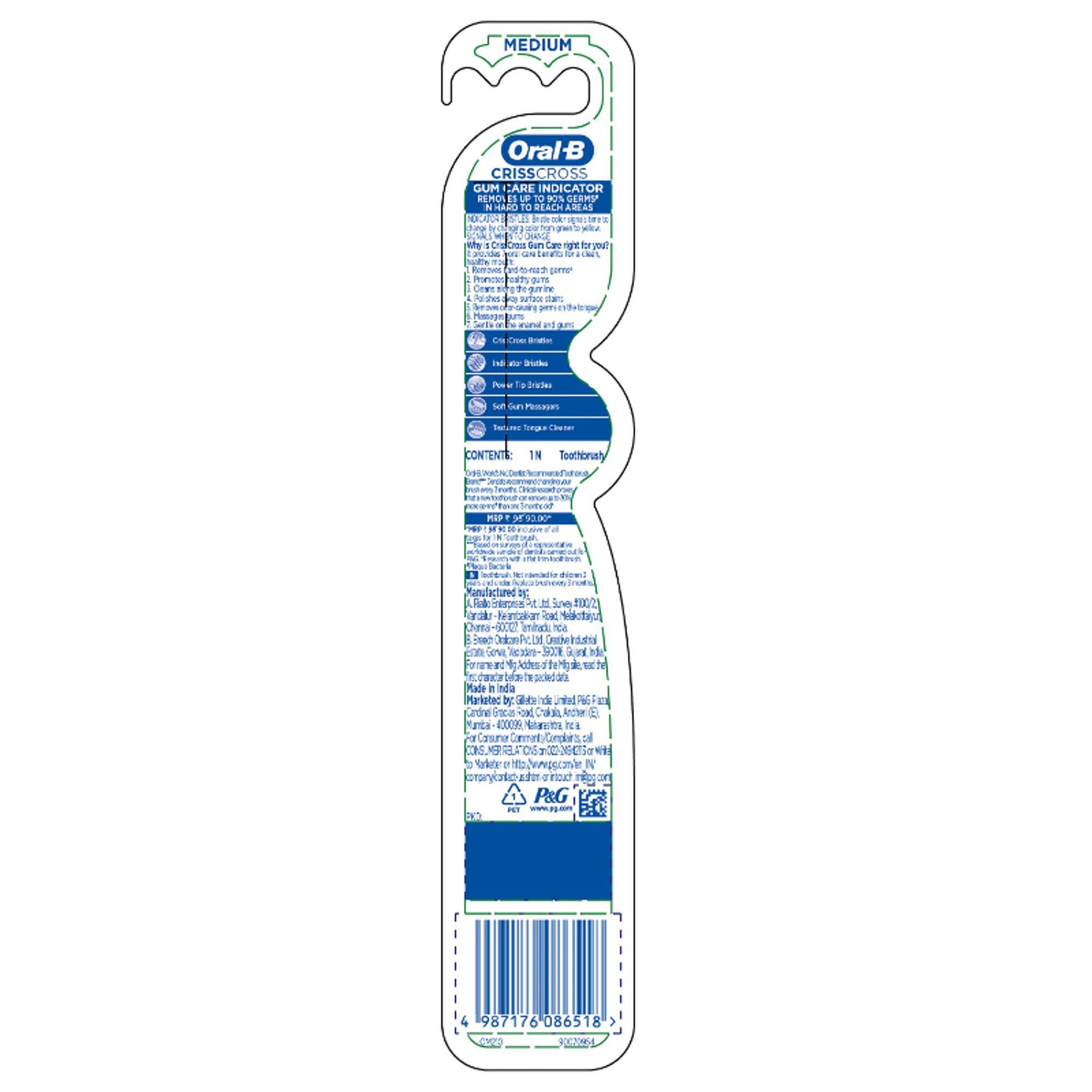 Oral-B Criss Cross Gum Care Toothbrush Pack Of 1 (medium) - Distacart