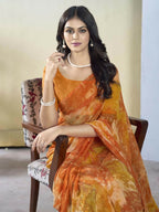 Orange Georgette Designer Printed Ready to Wear Saree - Samyana