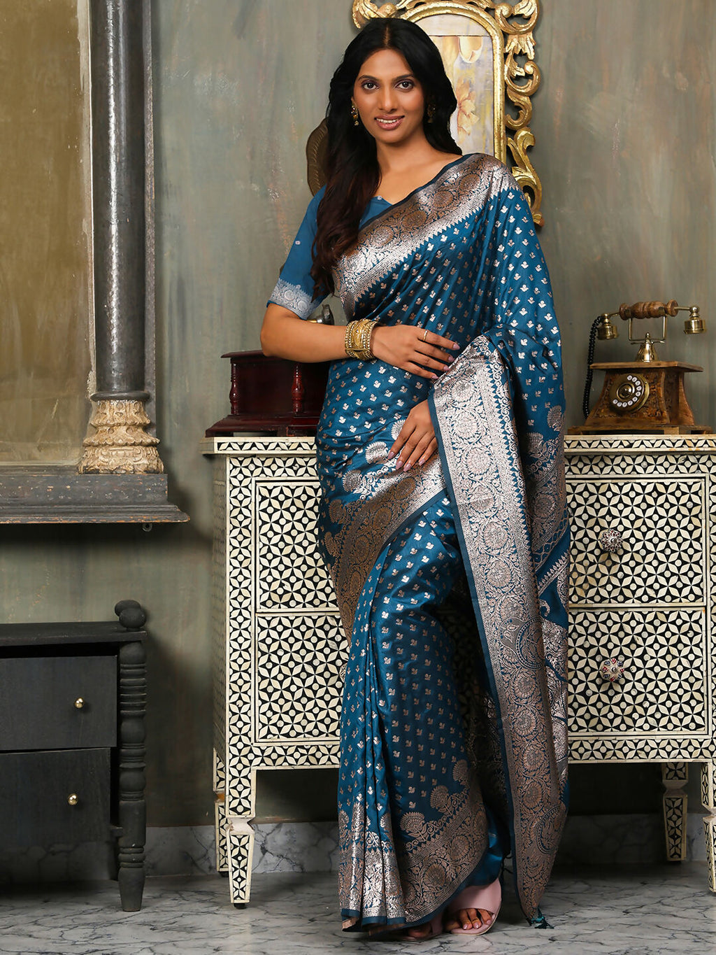 Shree Shyam Fashion Banarasi Silk Blue Saree - Distacart