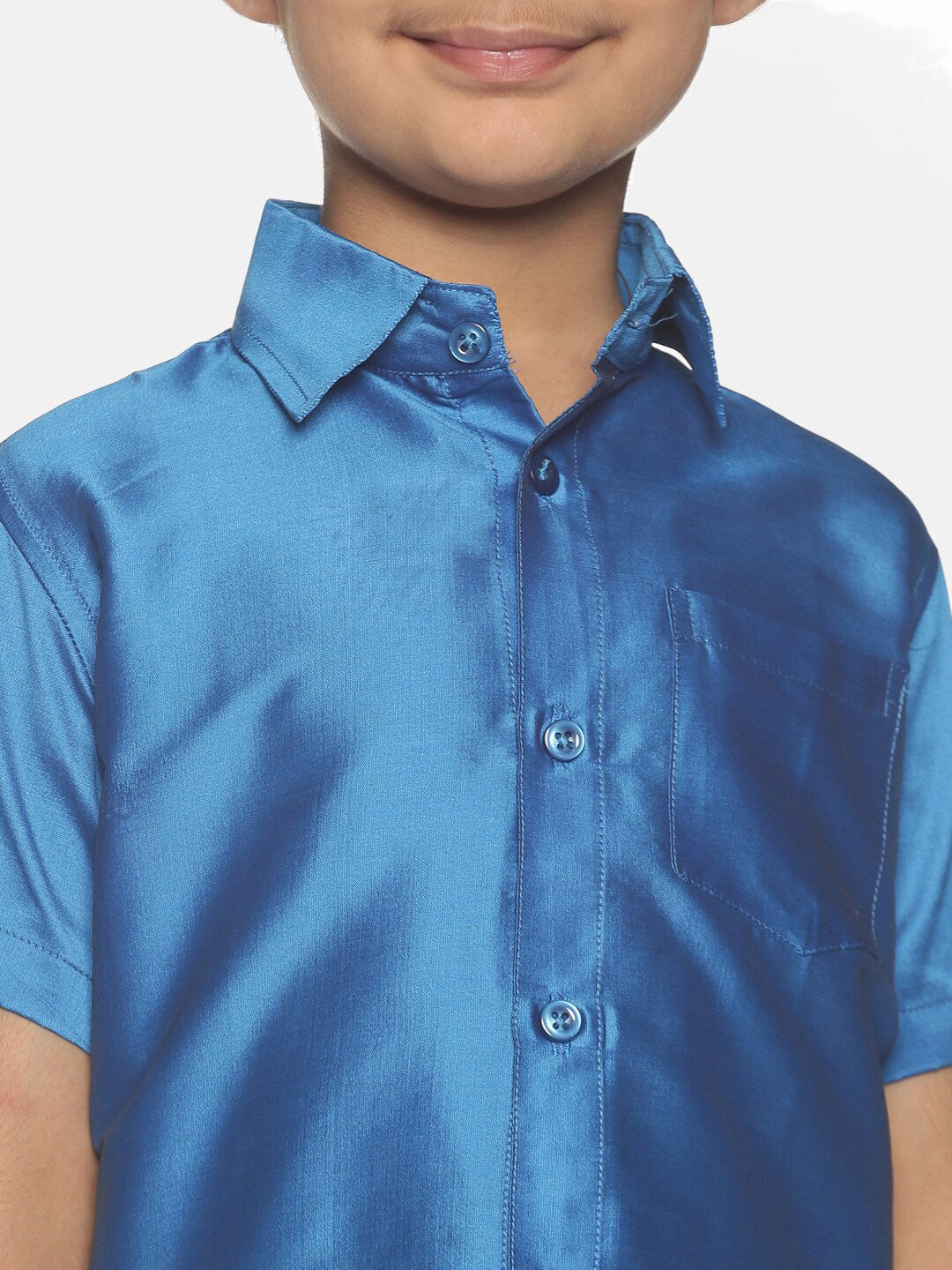 Sethukrishna Blue & White Shirt with Dhoti Set For Boys