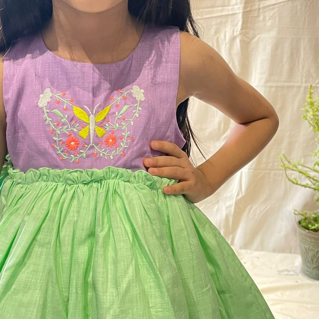 ArthLife Purple And Green Butterfly Partywear Dress