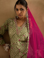 Indo Era Bandhani Printed Pure Cotton Kurta With Trousers & Dupatta - Distacart