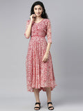 Souchii White & Red Floral Layered Chiffon Midi Dress - Distacart