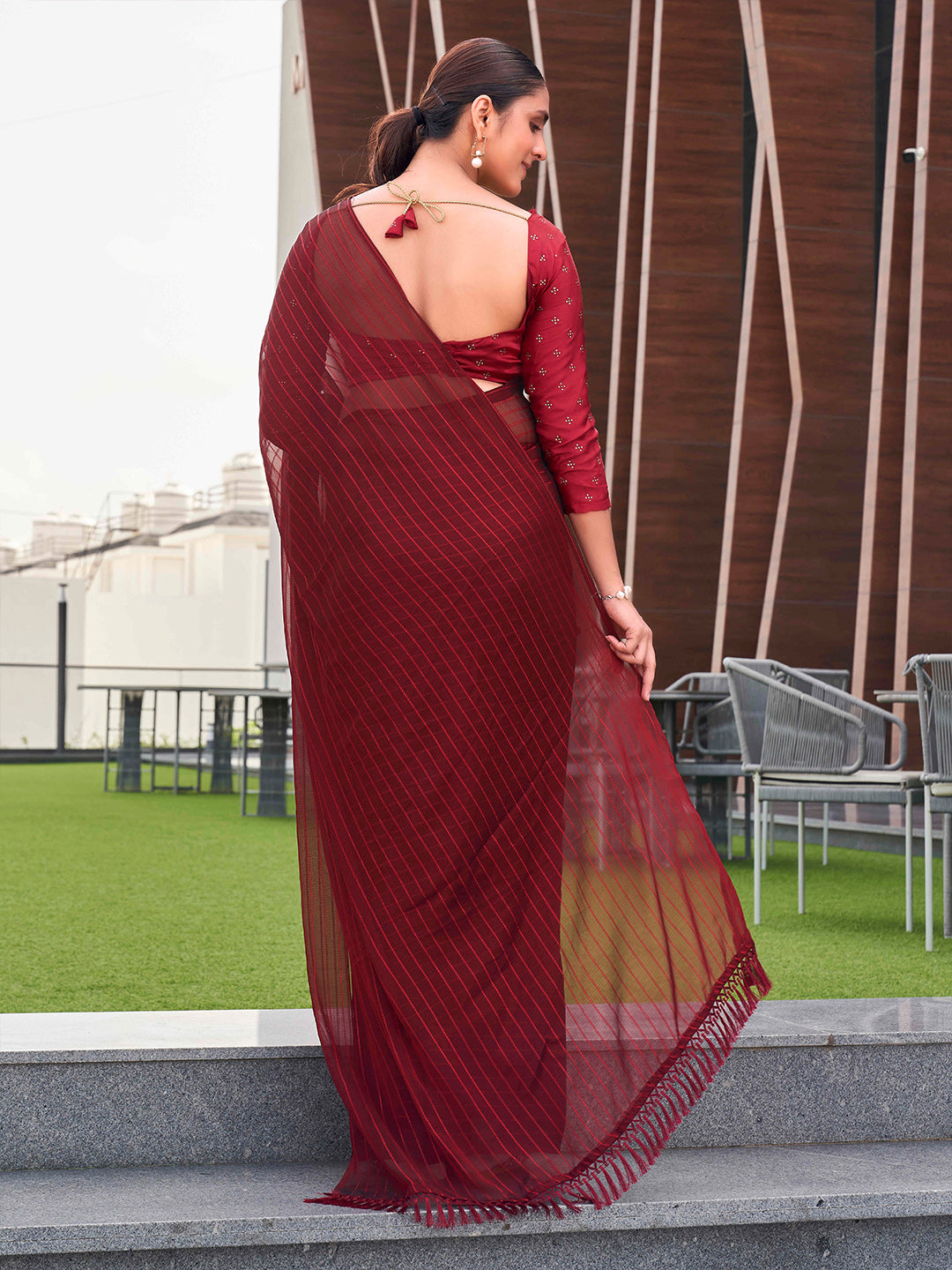 Tikhi Imli Striped Ready to Wear Saree - Distacart