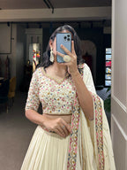 Vastranavya Exquisitely Sequins And Thread Embroidered Georgette Lehenga Choli - Off White