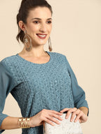 All About You Women Grey Ethnic Motifs Embroidered Regular Chikankari Kurta with Palazzos