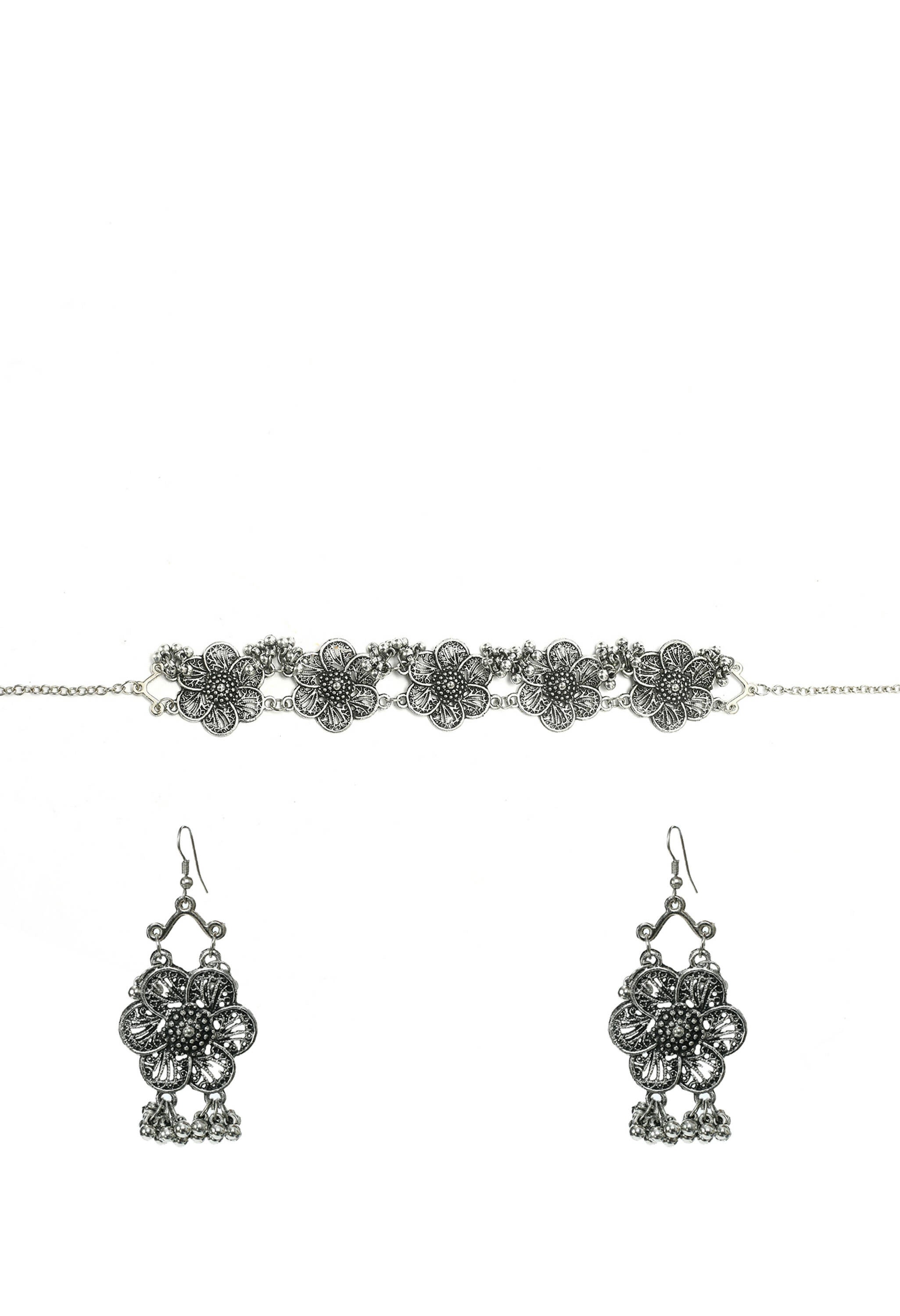 Mominos Fashion Johar Kamal Silver-Plated Brass Finish Floral Desgin Choker For Women - Distacart