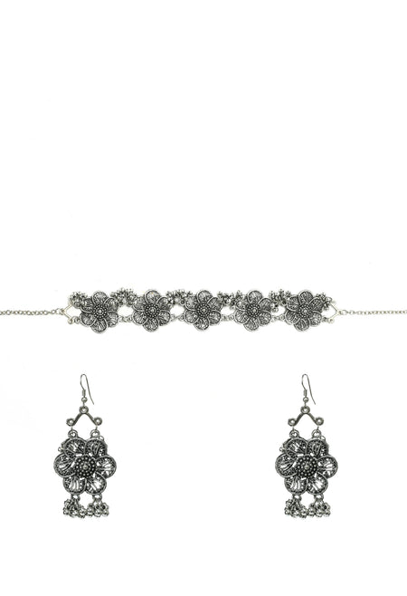 Mominos Fashion Johar Kamal Silver-Plated Brass Finish Floral Desgin Choker For Women