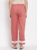 Myshka Women's Maroon Cotton Solid Casual Trouser