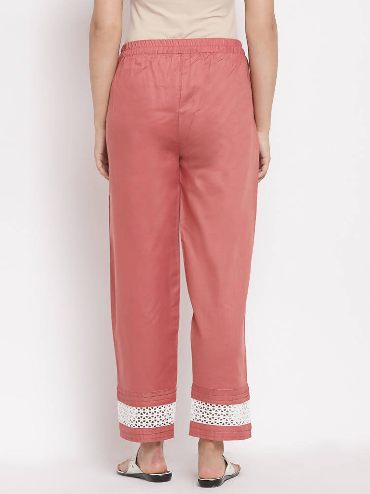 Myshka Women's Maroon Cotton Solid Casual Trouser