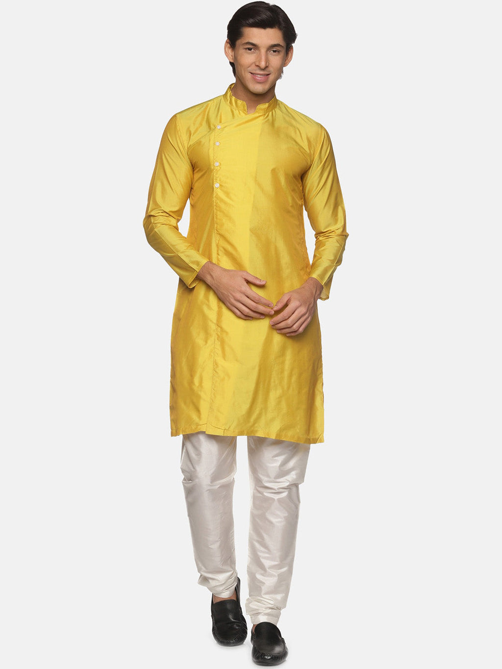 Sethukrishna Men Yellow Angrakha Kurta with Pyjamas - Distacart