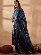 Indo Era Women Floral Printed Angrakha Beads and Stones Pure Cotton Kurta with Trousers & With Dupatta - Distacart