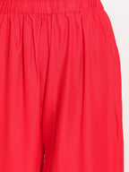 TAG 7 Women Red Solid Flared Palazzos