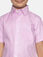 Sethukrishna Pink & White Solid Shirt and Veshti Set For Boys