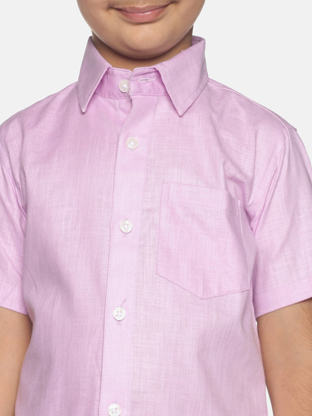 Sethukrishna Pink & White Solid Shirt and Veshti Set For Boys