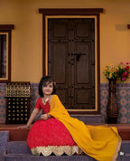 Jyoti Fashion Beautiful Red Faux Georgette Digital Printed with Sequins Embroidered Kids Lehenga Choli Set