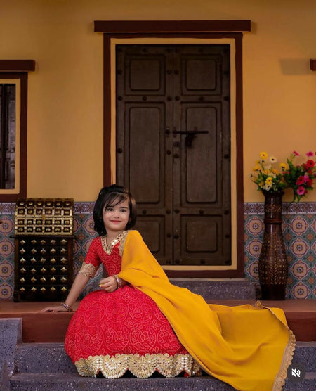 Jyoti Fashion Beautiful Red Faux Georgette Digital Printed with Sequins Embroidered Kids Lehenga Choli Set
