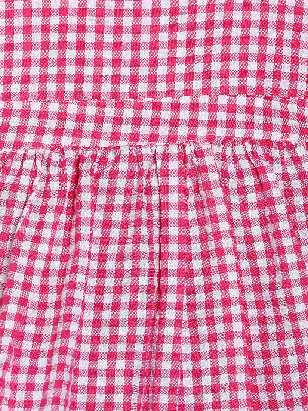 Manet Girls Cotton V Neck Frill Frock Checked Printed - Pink