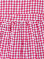 Manet Girls Cotton V Neck Frill Frock Checked Printed - Pink