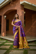 Jyoti Fashion Women's Purple Paithani Silk Zari Woven Saree with Blouse