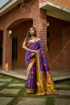 Jyoti Fashion Women's Purple Paithani Silk Zari Woven Saree with Blouse