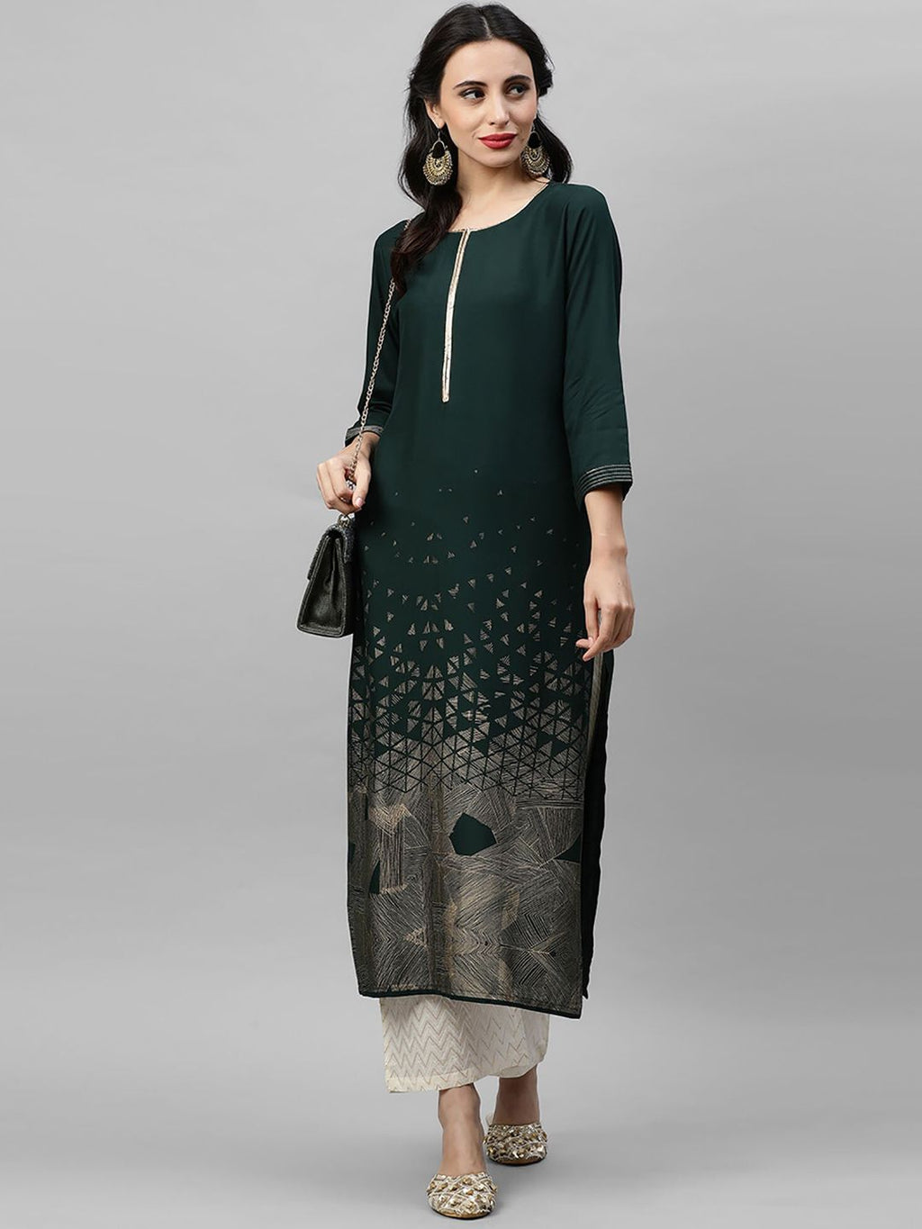 Indo Era Women Green Embroidered Straight Kurta - Distacart