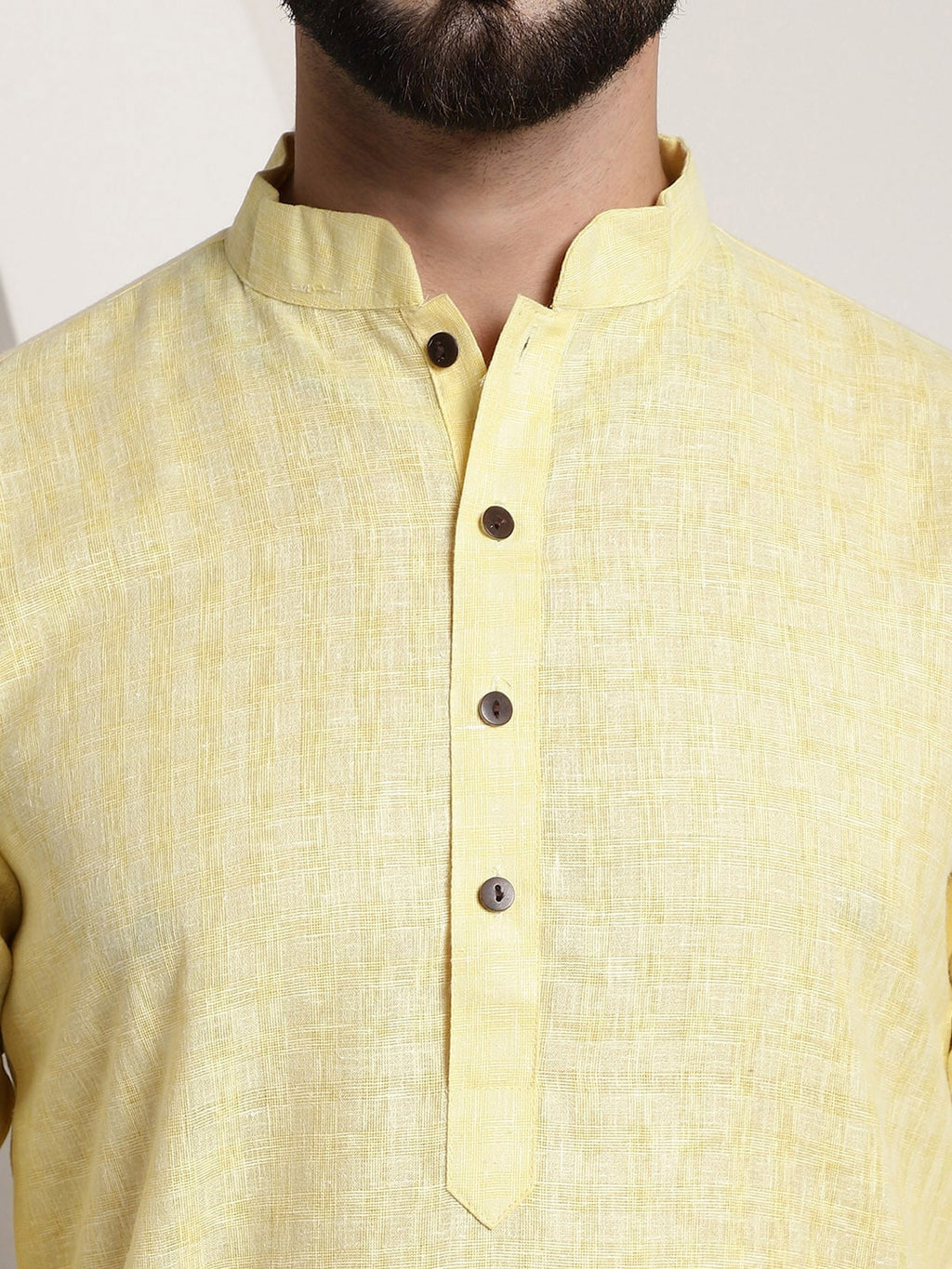 Sojanya Men Yellow Dobby Self-Checked Straight Kurta