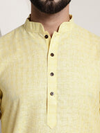 Sojanya Men Yellow Dobby Self-Checked Straight Kurta