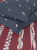 Nautica Noridge Red & White Printed Cotton 160 TC King Bedsheet with 2 Pillow Covers