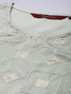 Sangria Women Grey Ethnic Motifs Embroidered Regular Sequinned Chanderi Silk Kurta with Palazzos & With