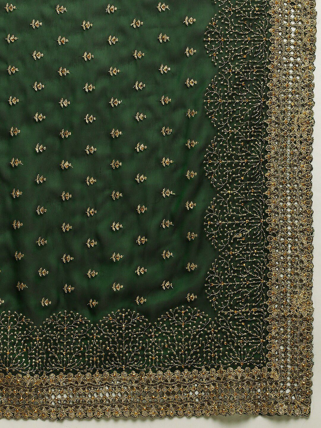 kasee Green & Gold-Toned Floral Embroidered Art Silk Saree