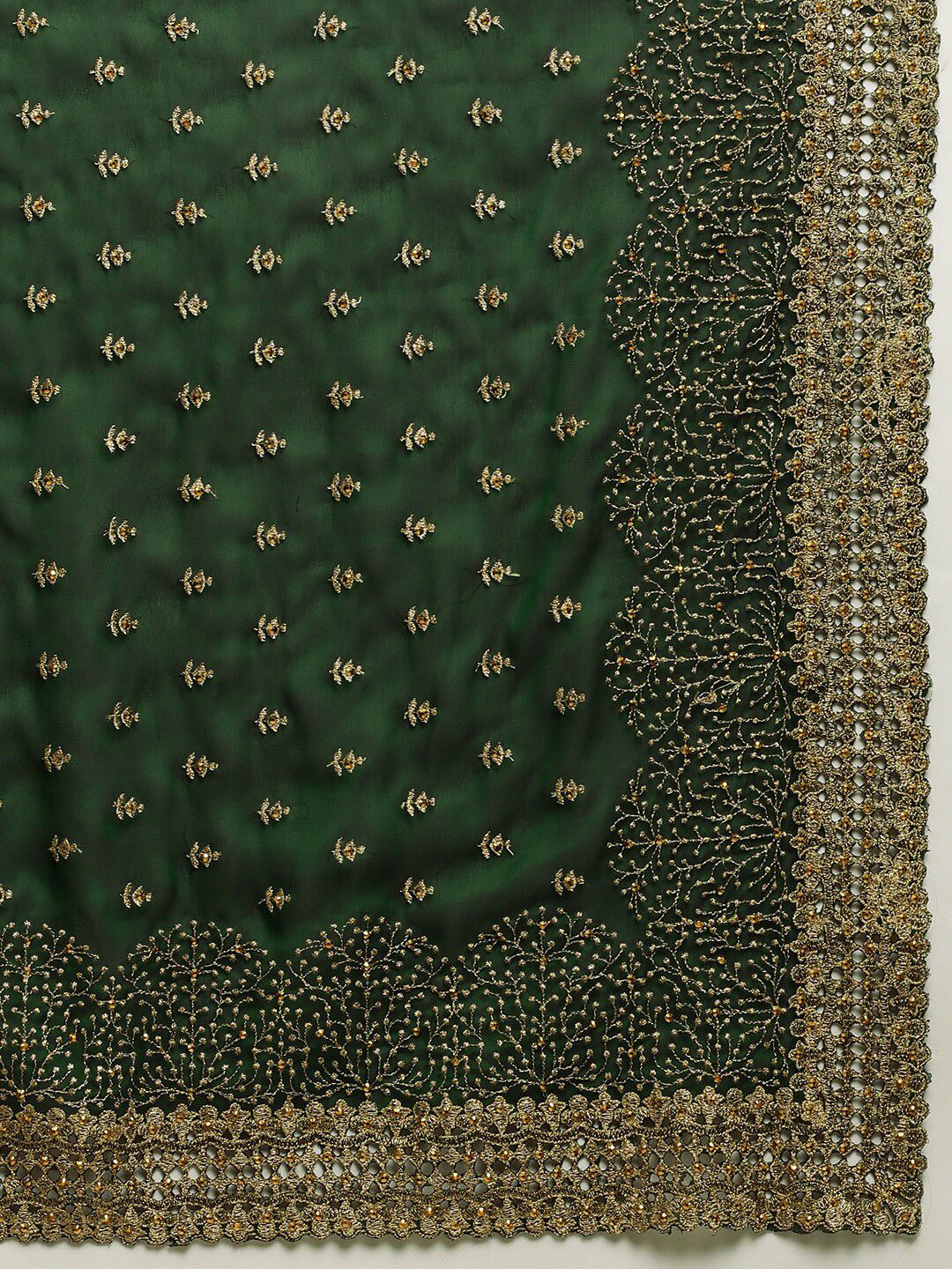 kasee Green & Gold-Toned Floral Embroidered Art Silk Saree
