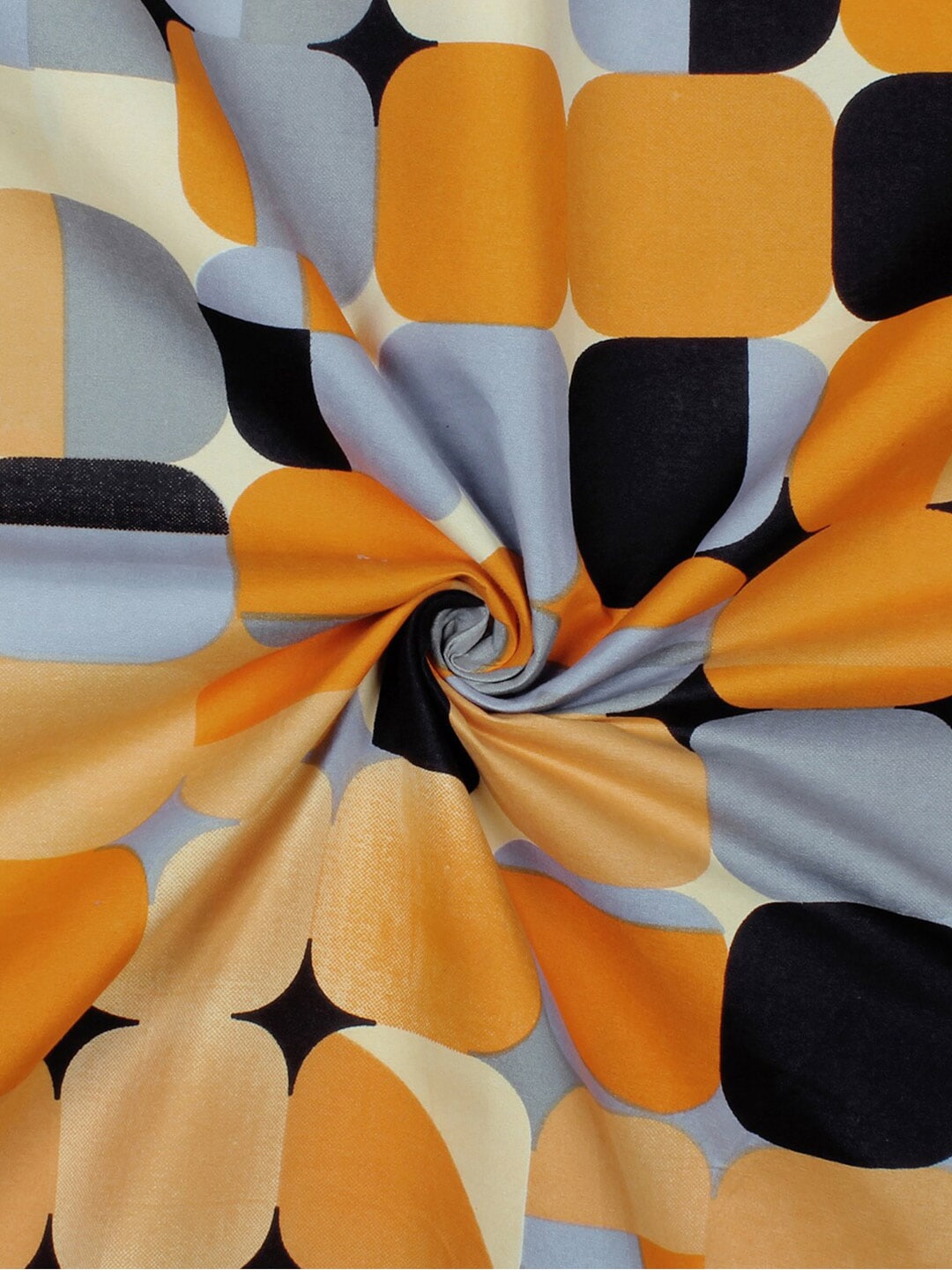 Story@home Orange & White Geometric Microfiber 180 TC Bedsheet With Pillow Cover