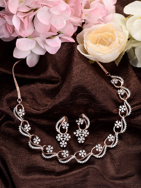 Saraf RS Jewellery Rose Gold-Polished White AD-Studded Jewellery Set