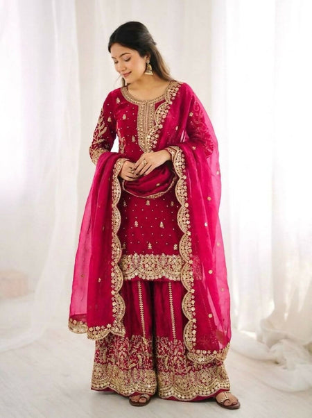 Teeya Creation Rani Color Fendy Silk Embroidery Work Wedding Wear Salwar Suit