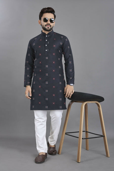 Anaita Navy Blue Weaving Linen Cotton Straight Kurta