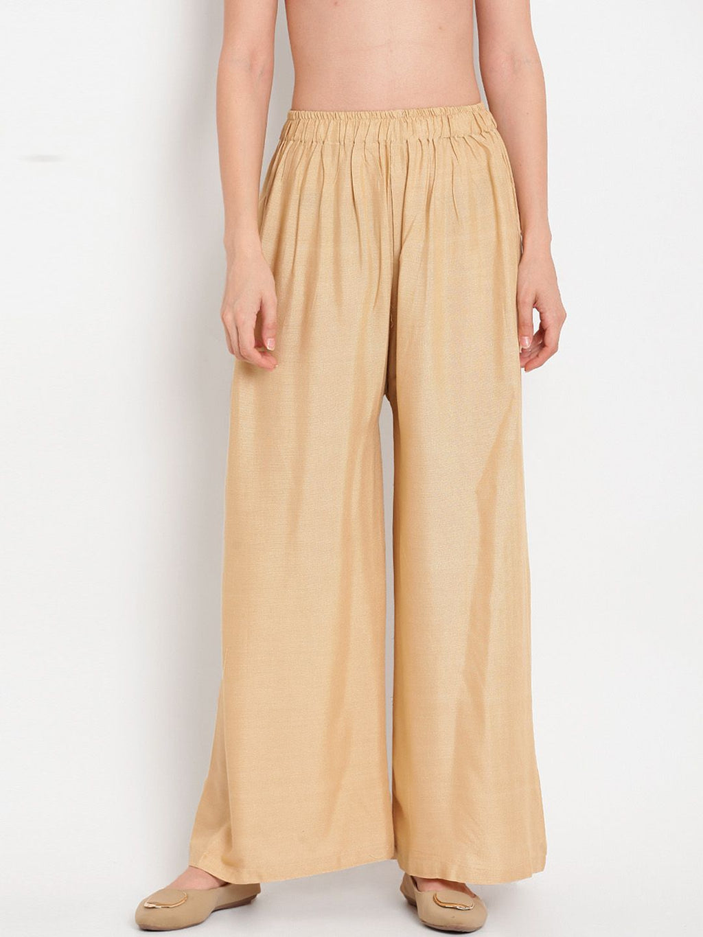 TAG 7 Women Beige Solid Flared Palazzos