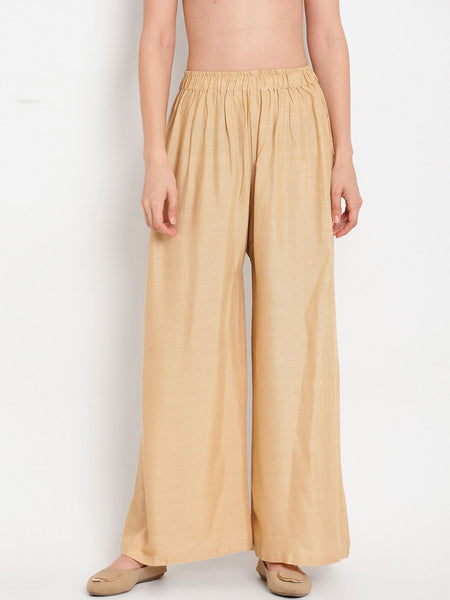 TAG 7 Women Beige Solid Flared Palazzos