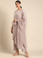 All About You Women Mauve Ethnic Motifs Embroidered Regular Sequinned Chanderi Silk Kurta with Palazzos &