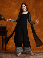 Sangria Embroidery Georgette Kurta Palazzo With Dupatta Set - Distacart