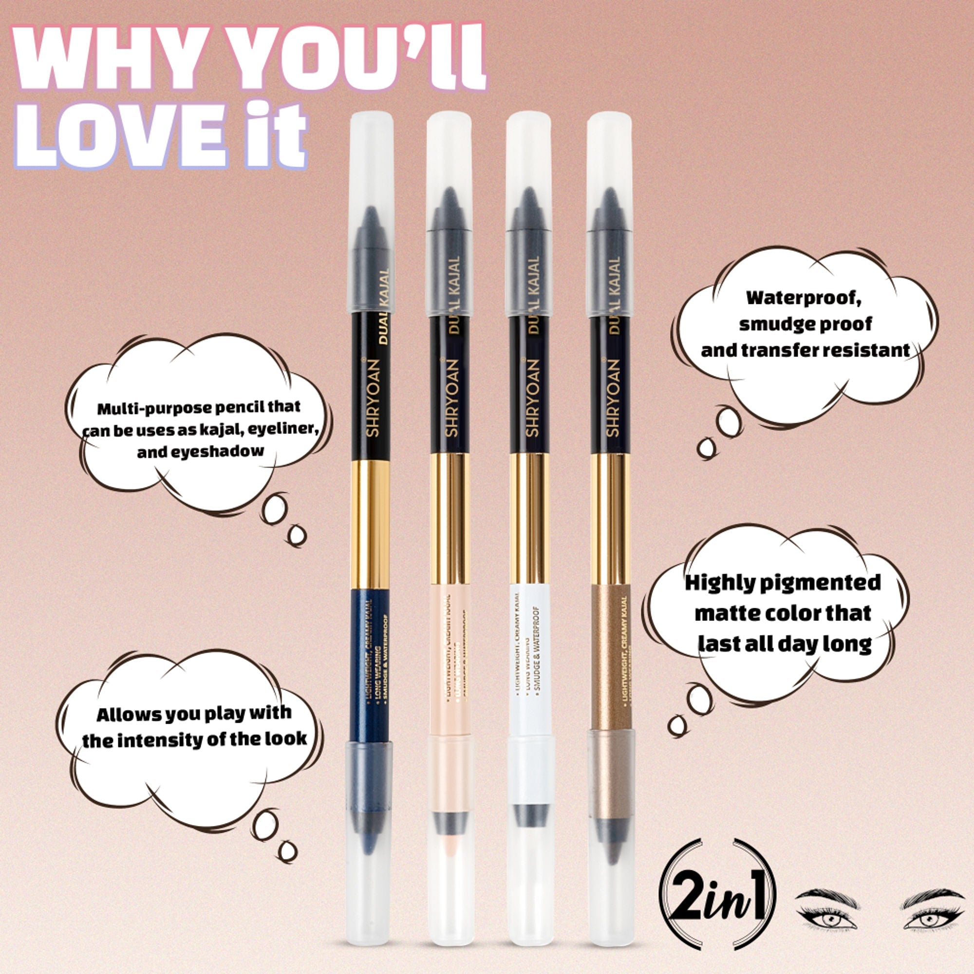 Shryoan Shimmery Dual Kajal with Sharpener - Black-Brown - Black-nude