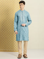 House of Pataudi Jashn Zari Work Sequined Detail Floral Embroidered Kurta