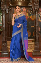 Very Much Indian Handloom Pure Cotton Paithani Swan Pallu-Marine Blue - Distacart