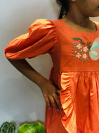 ArthLife Orange Butterfly Embroidered Dress