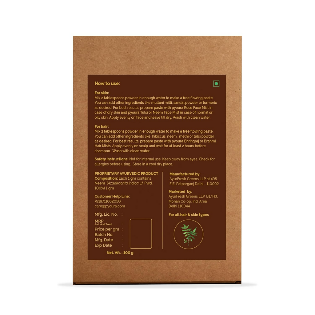 Pyoura Neem Leaf Powder 100% Pure & Natural Hygienically Dried Pack For Healthy Scalp & Strong Hair
