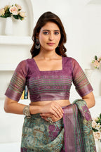 Joban Fashion Multicoloured Ikkat & Floral Linen Ready To Wear Saree With Unstitched Blouse - Distacart