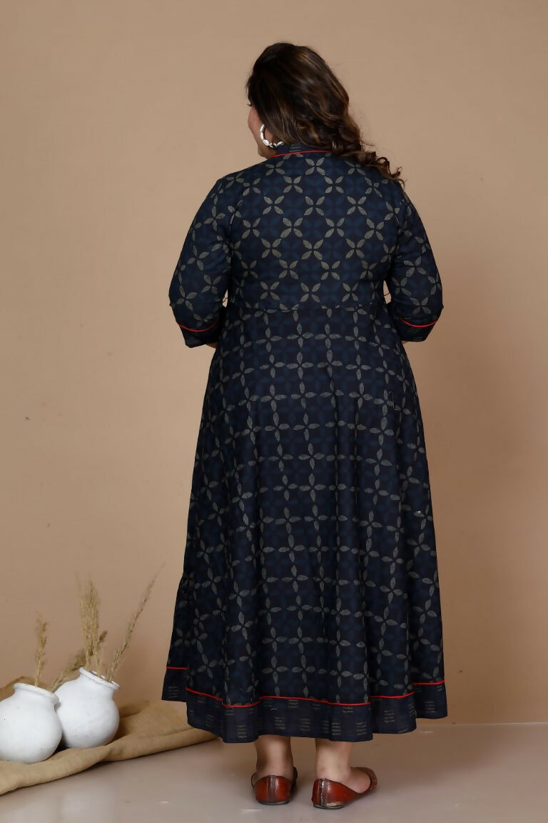 Miravan Women's Plus Size Abstract Printed & Tasseles Angrakha Kurta With Blue Dupatta Set